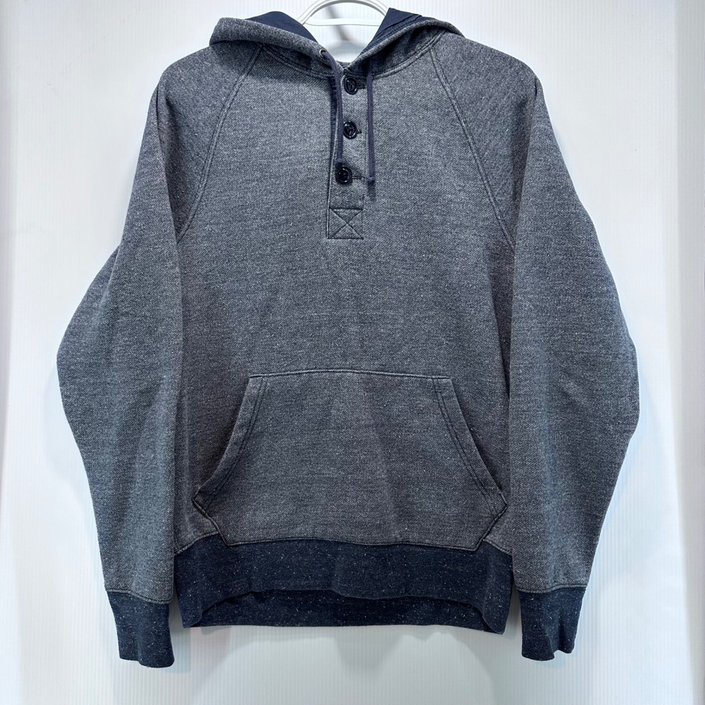 J.Crew Vintage Fleece Mens Small Hoodie Pullover Heather Gray Button Front